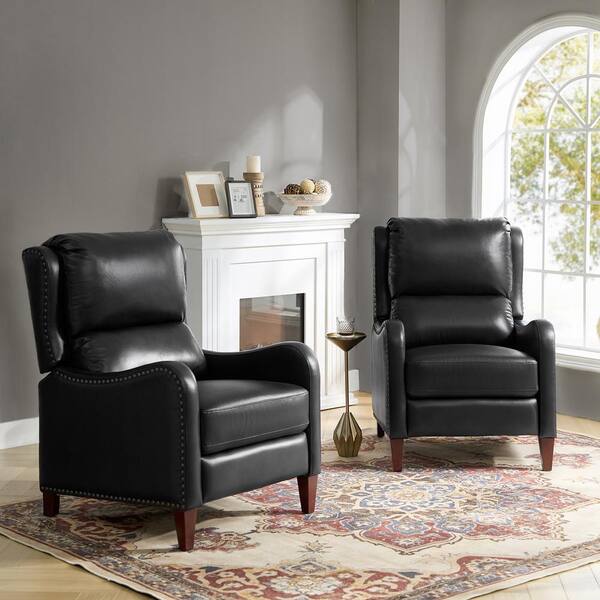 JAYDEN CREATION Joseph Black Genuine Leather Swivel Rocking Manual Recliner  with Straight Tufted Back Cushion and Curved Mood Arms RCCZ0827-BLK - The  Home Depot