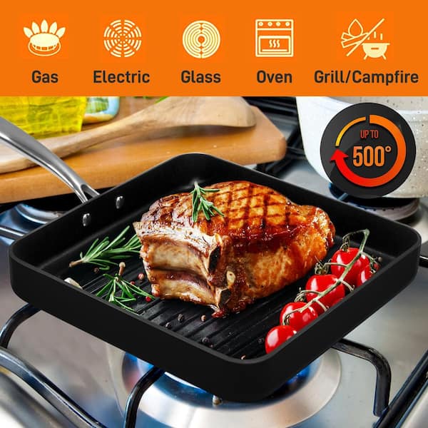 BBQ Grill Pan Non-stick Coating Square Griddle Stovetop and Induction,  Indoor and Outdoor, Rectangular 