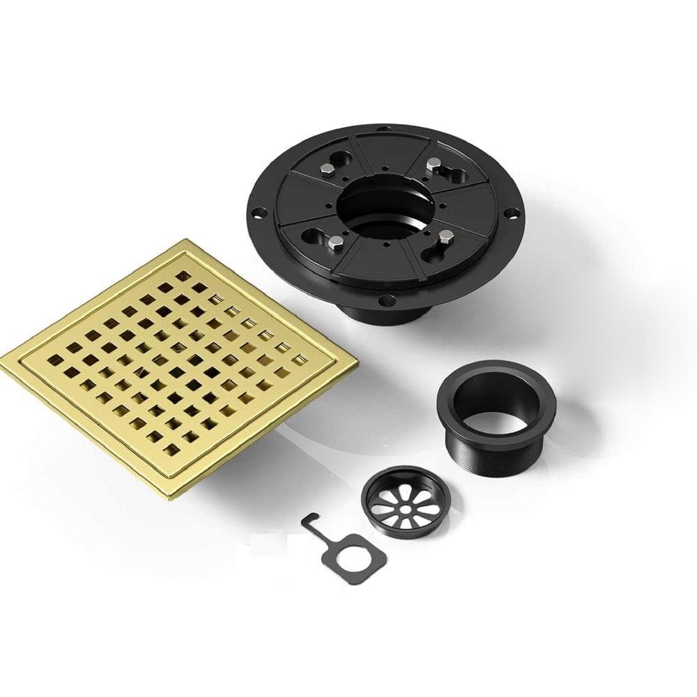 6-Inch Brushed Gold Stainless Steel Square Shower Drain