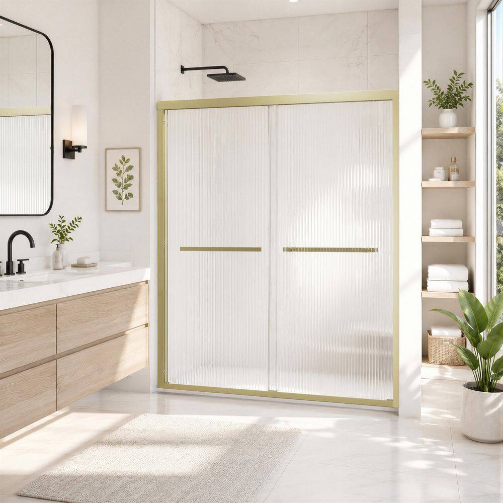 38 in. - 42 in. W x 72 in. H Double Sliding Framed Shower Door in Brushed Gold with Fluted Glass price history on PriceWatchPro