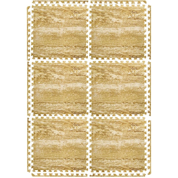 Sorbus Wood Grain Floor Tiles Marble Brown Residential 24 in. x 24 in. Interlocking Foam Mats Carpet Tile Square (96 sq. ft.)