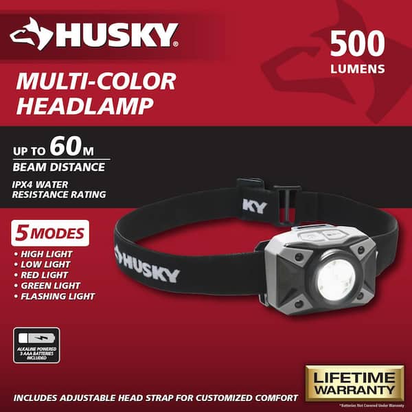 Husky 500-Lumens Dual Beam LED Headlamp 5 modes Impact and Water