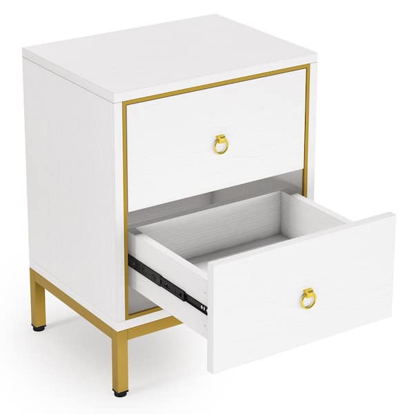 TRIBESIGNS WAY TO ORIGIN White &Gold Nightstand with 2 Drawers Storage