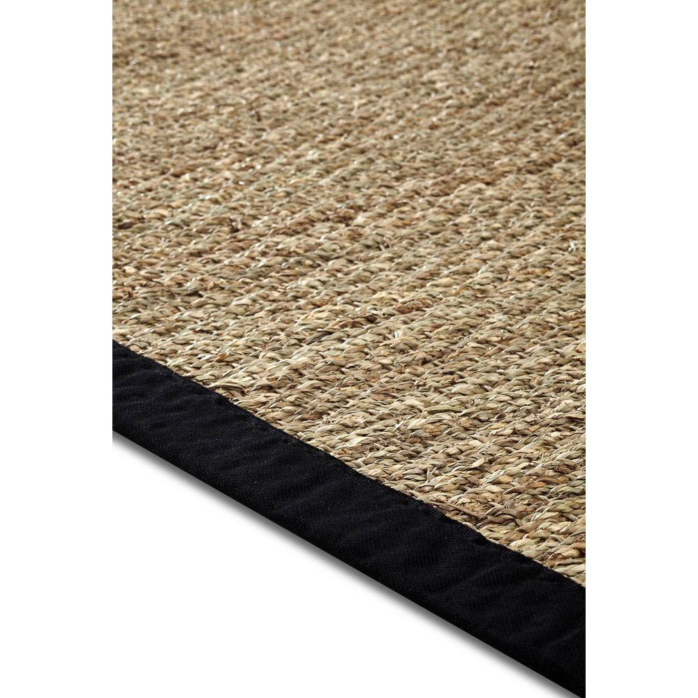 Natural Seagrass Area Rug with Black Cotton Border, 5'x7'