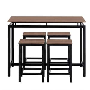 5-Pieces Dark Brown Metal Outdoor Dining Set Modern Industrial Design Bar Table Set for Dining Room Indoor