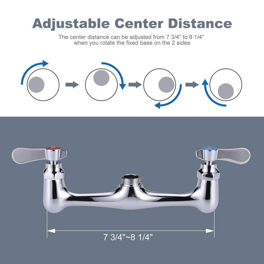 25-Inch Chrome Wall Mount Triple Handle Commercial Kitchen Faucet with Pull-Out Spray