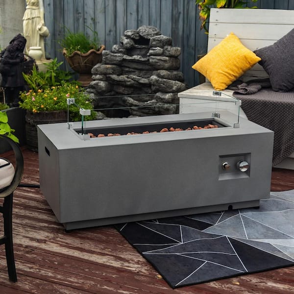 Unbranded 42 in. Rectangle Outdoor Steel Fire Pit Table with Glass Wind Guard