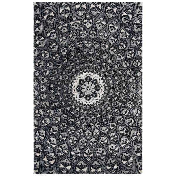 Allure 5 ft. x 8 ft. Ivory/Black Radial Floral Area Rug