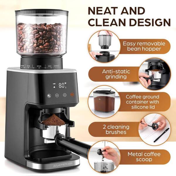 KJKPOO Electric Burr Coffee Grinder, Coffee Bean Grinder with 25 Precise Settings for Drip, French Press,Cold Brew .Automatic Coffee Bean Grinder with : KJKPOO Electric Burr Coffee Grinder, Coffee Bean