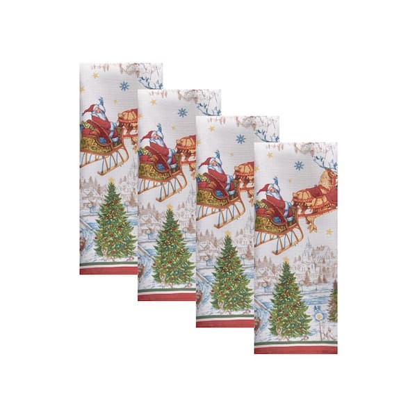 Santa's Snowy Sleighride Napkins, Set of 4, Multicolor - 17"W x 17"L