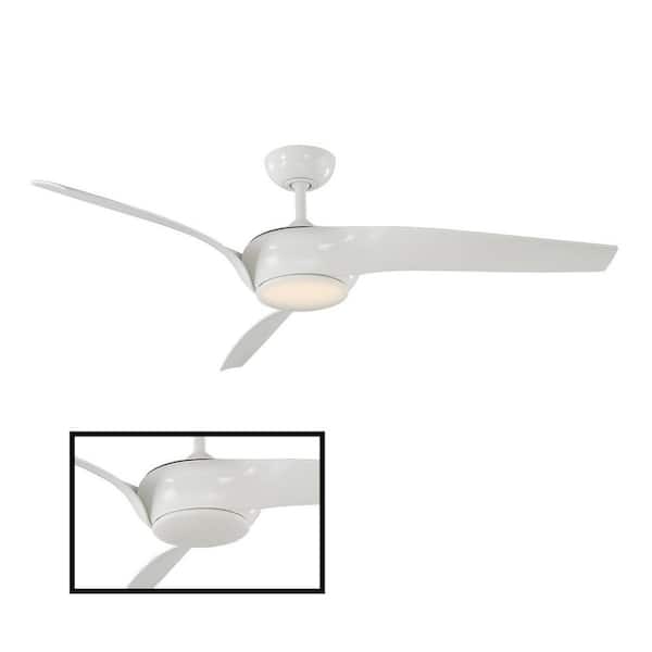 Modern Forms Nirvana 56 in. LED Indoor/Outdoor Glossy White 3-Blade Smart Ceiling Fan with 3000K Light Kit and Remote Control