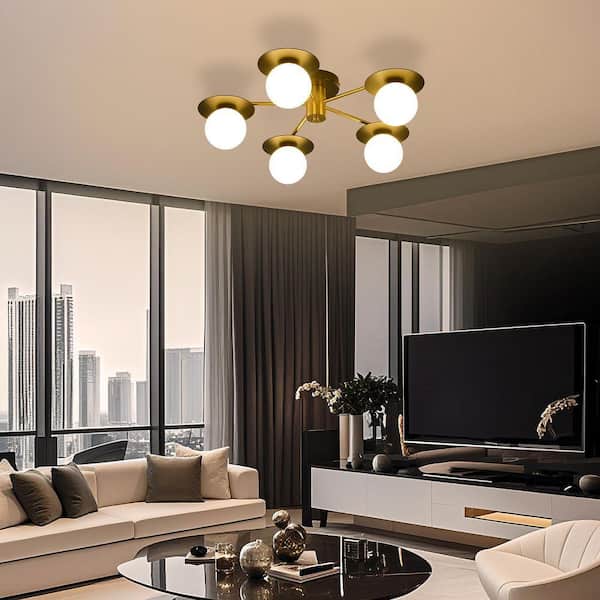 PAKOKULA 22.91 in. 5-Light Matte Black and Gold Industrial Semi
