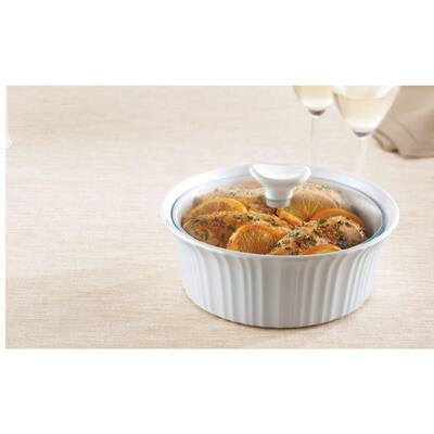 French White 1.5-Qt Round Ceramic Casserole Dish with Glass Cover