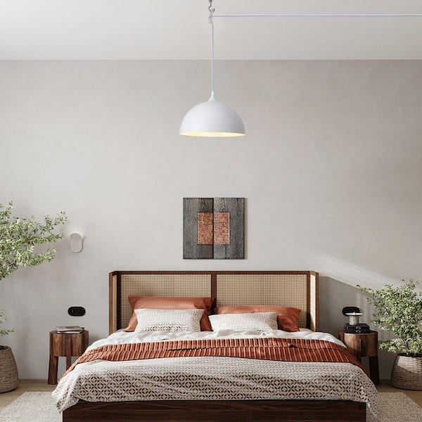 1 Light White Industrial Dome Pendant for Dining Room Storage Room No Bulbs Included with Plug-In Switch