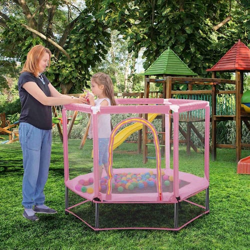Ami 55 Inch Pink Toddlers Trampoline with Safety Enclosure Net and