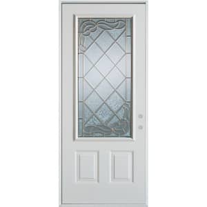 36 in. x 80 in. Art Deco 3/4 Lite 2-Panel Painted White Steel Prehung Front Door