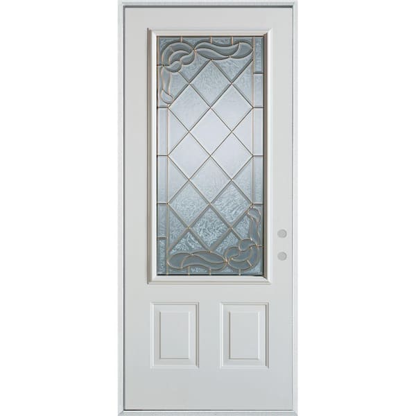 36 in. x 80 in. Art Deco 3/4 Lite 2-Panel Painted White Left-Hand Inswing Steel Prehung Front Door