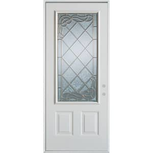 32 in. x 80 in. Art Deco 3/4 Lite 2-Panel Painted White Left-Hand Inswing Steel Prehung Front Door