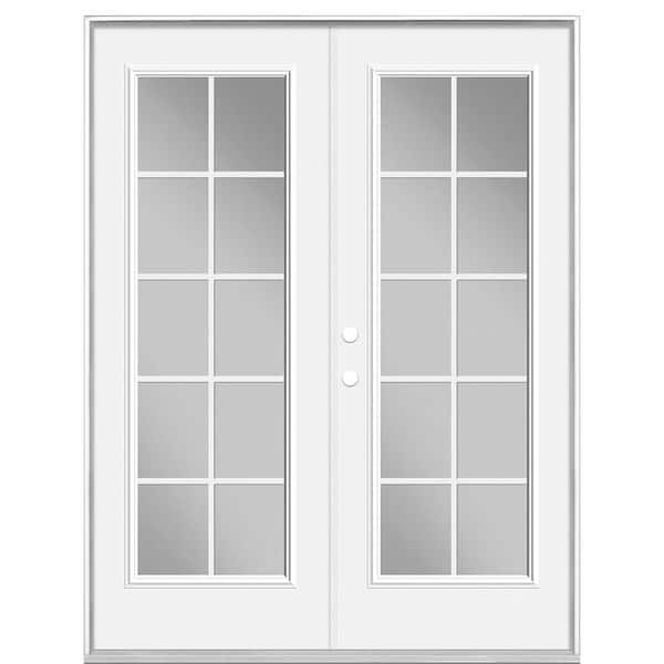 Masonite 60 in. x 80 in. White Primed Right-Hand/Inswing Tempered Glass Steel Double Prehung Patio Door with Wood Frame