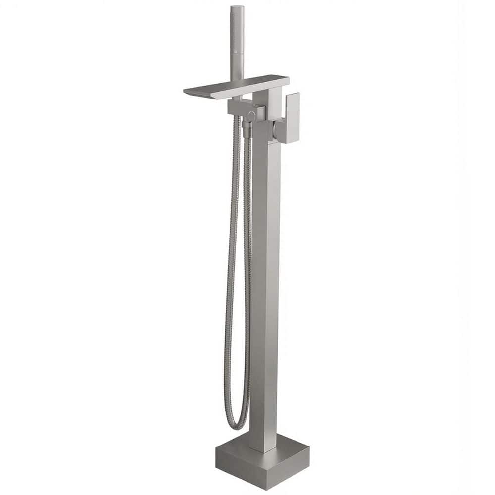 Single-Handle Floor Mounted Freestanding Tub Faucet with Waterfall Spout and Handheld Shower in Brushed Nickel price history on PriceWatchPro