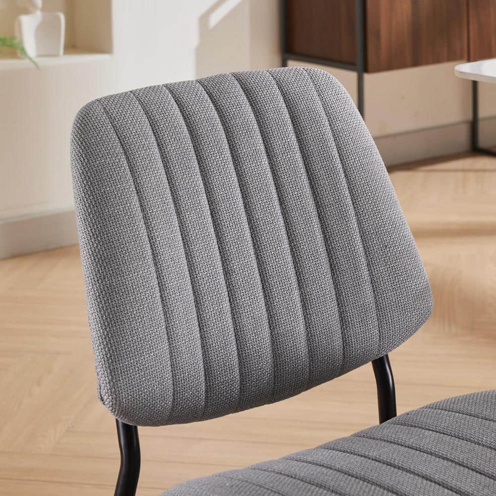Gray Linen Upholstered Low Back Arm Chair with Metal Legs