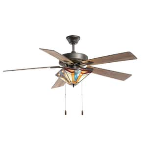 Larkin Tiffany Style 52 in. Indoor Oil Rubbed Bronze and Stained Glass Ceiling Fan with Light