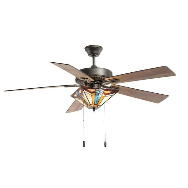River of Goods Larkin Tiffany Style 52 in. Indoor Oil Rubbed Bronze and Stained Glass Ceiling Fan with Light