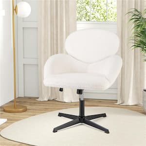 Polyster Teddy Fabric Adjustable Height Ergonomic Standard Chair in White with Arms