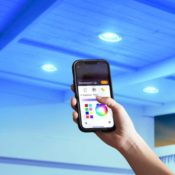 65-Watt Equivalent Smart BR-30 Color Changing CEC LED Flood Light Bulb with Voice Control Powered by Hubspace (1-Bulb)