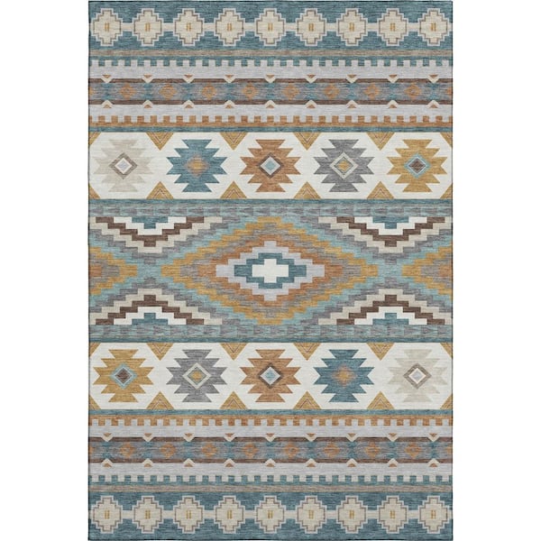 Mayfield Premium Machine Washable Abstract AMF2539 Teal 5 ft. x 7 ft. 6 in. Area Rug