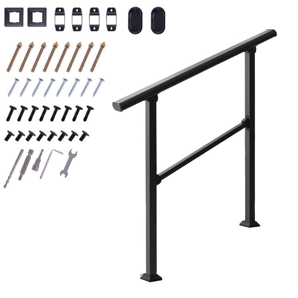 Outdoor Carbon Steel Handrail for 1-2 Steps Adjustable 27 in. L x 39 in. H Easy Install Deck Railing for Porch Stairs price history on PriceWatchPro