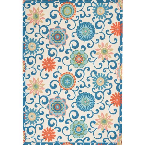 Waverly Sun N' Shade Ivory/Multi 5 ft. x 8 ft. Floral Geometric Indoor/Outdoor Area Rug