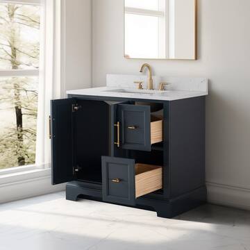 Vanity Art 36 in. W x 22 in. D x 34.5 in. H Single Sink Vintage Spruce Blue Bath Vanity with White Engineered Marble Top VA5036-VSB