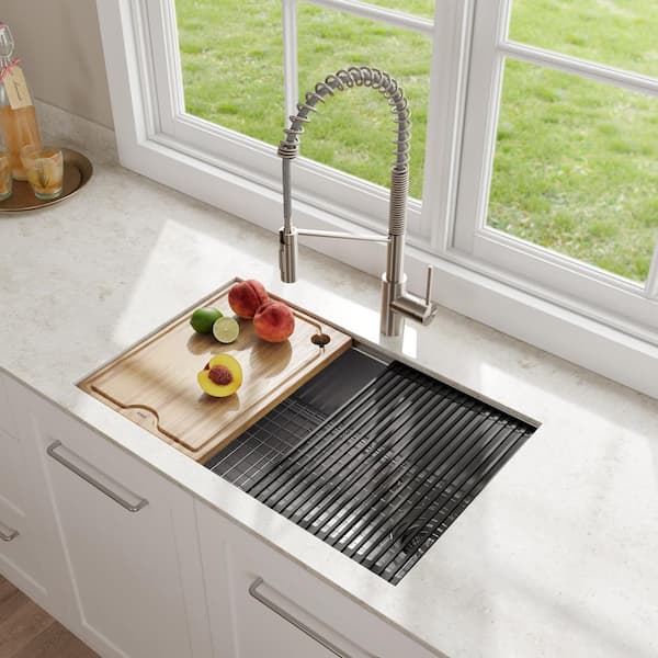 Kore Workstation 27" Undermount Single Bowl Stainless Steel Kitchen Sink with WasteGuard Garbage Disposal