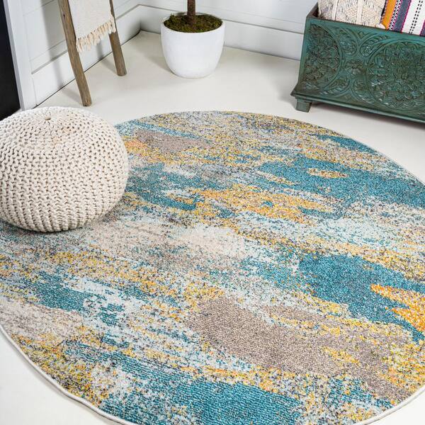 Jonathan Y Contemporary Pop Modern, Blue And Brown Round Area Rugs