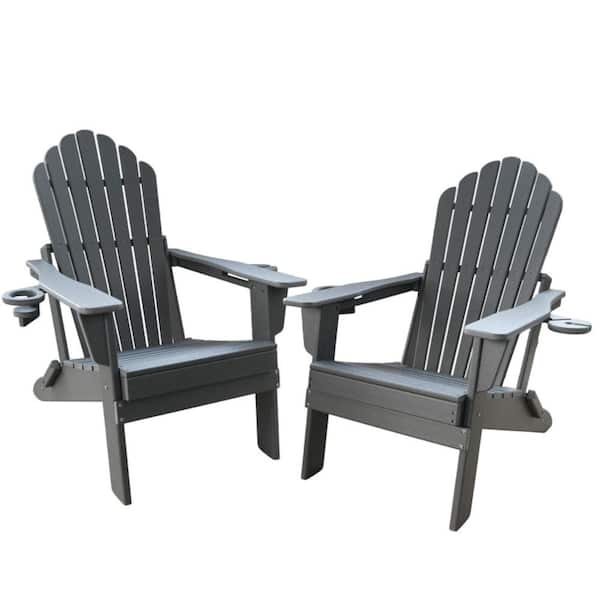 2PCS Upgraded Folding All-Weather HDPE Adirondack Chair with Dual Cup Holders and Phone Slot