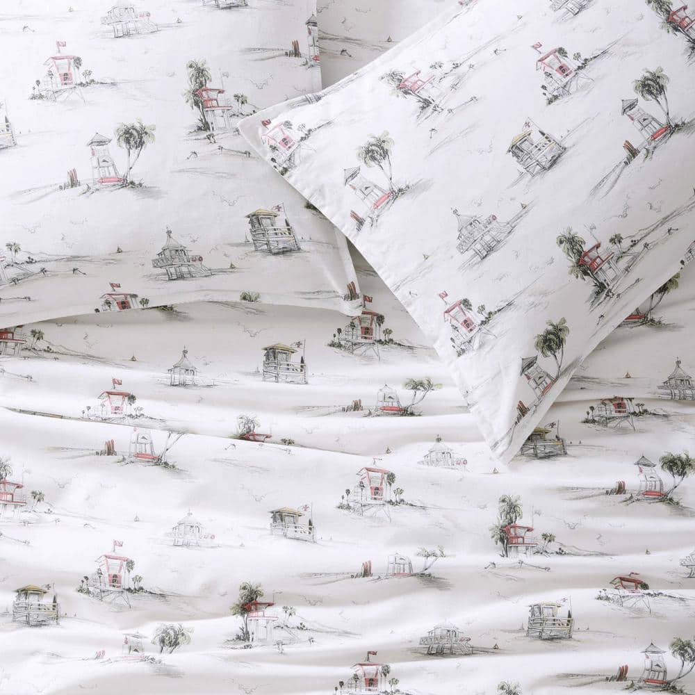 King Size Gray Cotton Coastal Duvet Cover Set