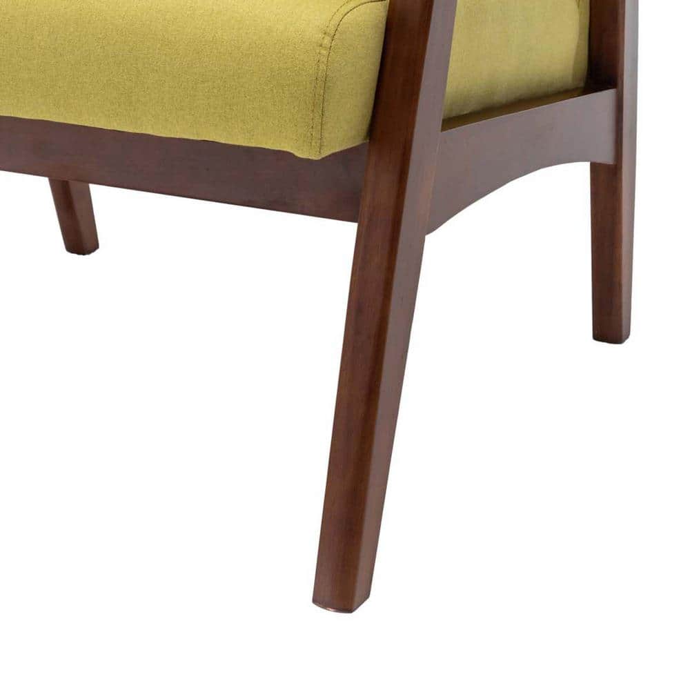 Bumblebee Yellow Faux Leather Accent Chair with Espresso Wood Frame