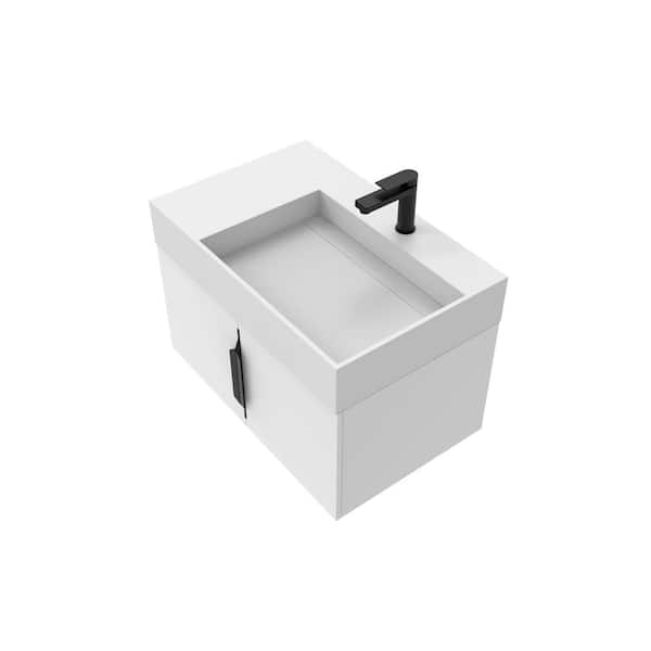 castellousa Maranon 30 in. W x 18.9 in. D x 19.75 in H Single Right Sink Bath Vanity in White w Black Trim w Solid Surface White Top