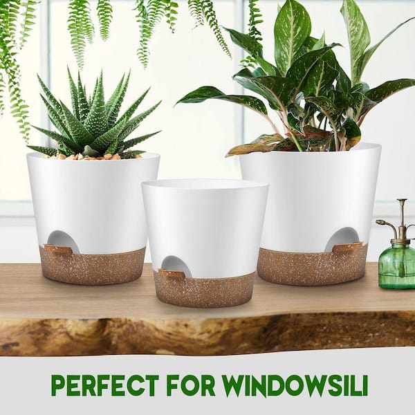 Primehome 3-Piece Ceramic Plant Pot Set (5.7, 4.7, 3.5 Inch) with Drainage - Modern Decorative Planter for Outdoor/Indoor Use