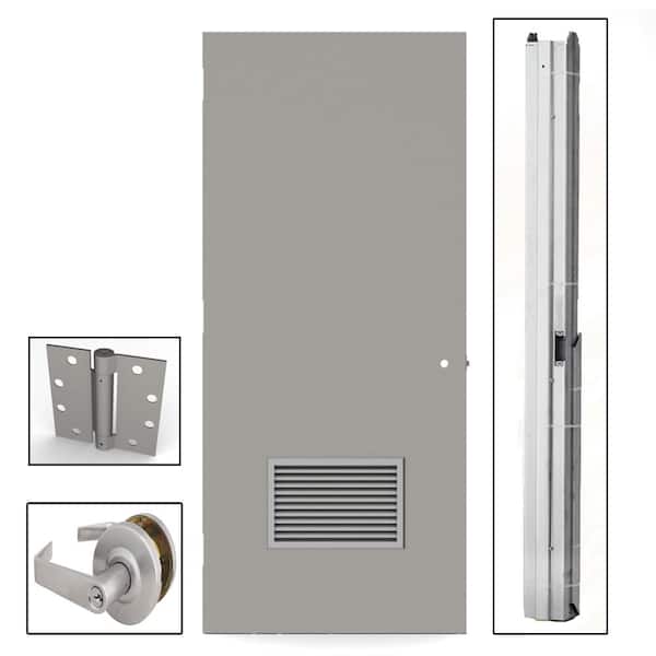 L.I.F Industries 36 in. x 84 in. Flush Gray Steel Louvered Commercial Door with Hardware