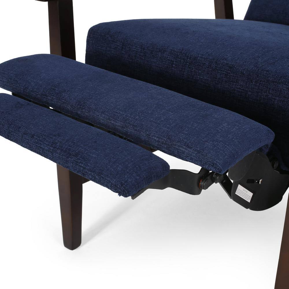 Navy Blue and Chocolate Brown Polyester Club Recliner with Wood Frame