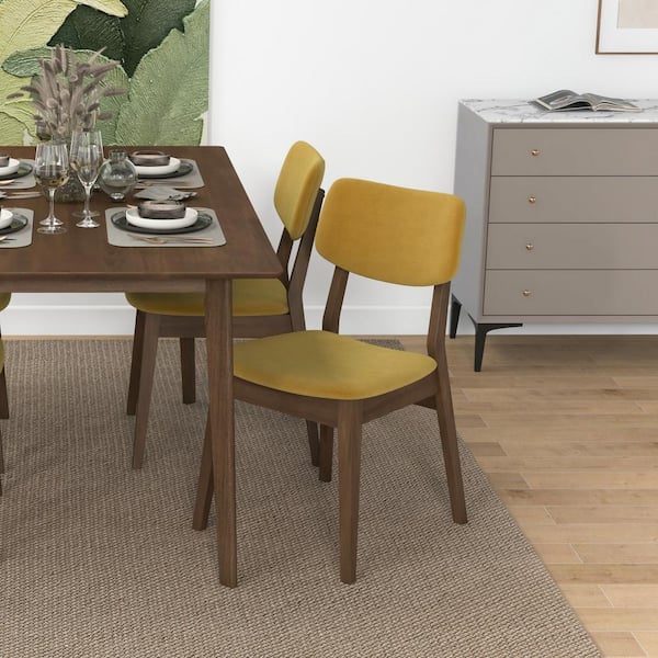 Ashcroft Furniture Co Amador Dark Yellow Velvet Mid Century Modern Side Chair Set of 2