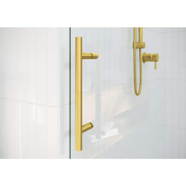 60 in. x 60 in. Frameless Bath Tub Sliding Shower Door in Satin Brass