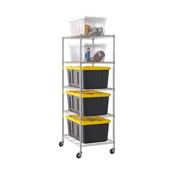 5-Tier Storage Tote Bin Steel Shelving Rack, 25 in. W x 33 in. D x 75 in. H, Chrome