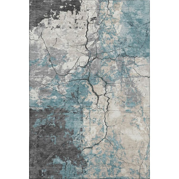 Mayfield Premium Machine Washable Abstract AMF2431 Teal 9 ft. x 12 ft. Area Rug
