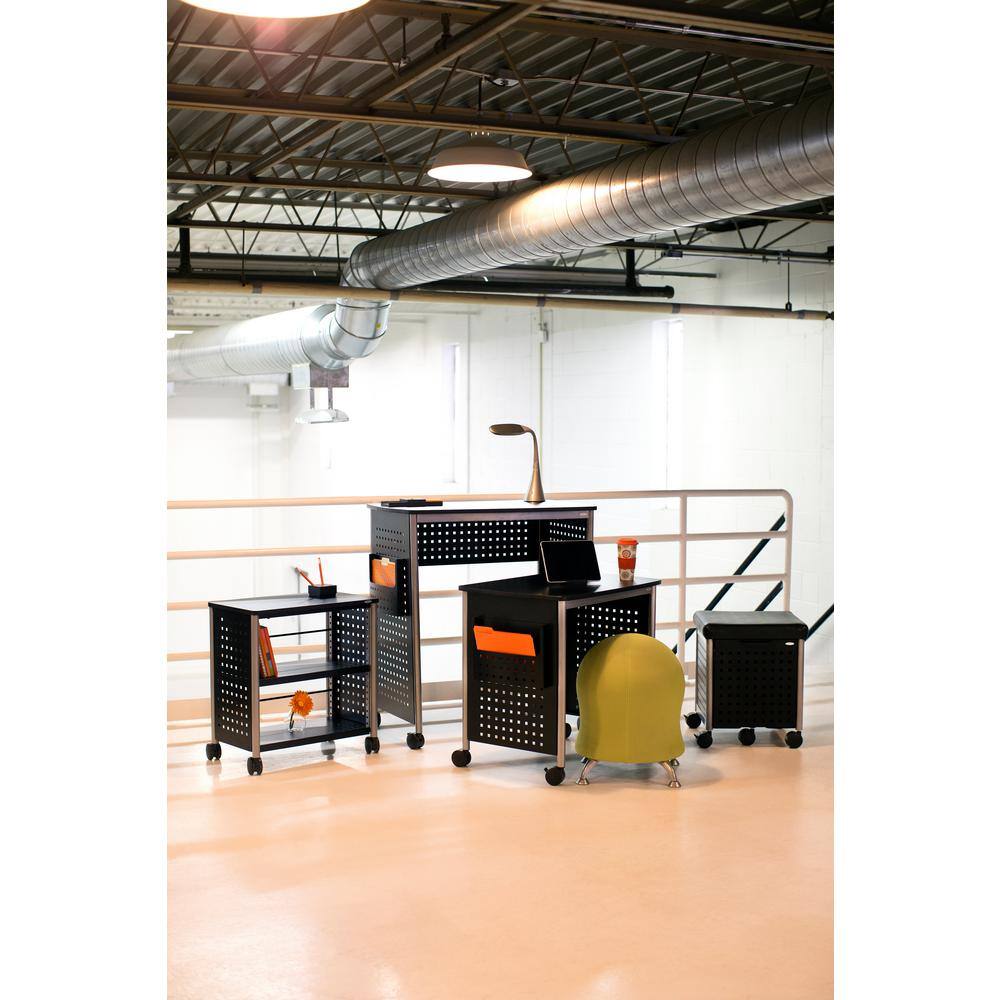 Black and Silver Mobile File Cart with Locking Worksurface