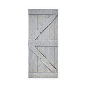 K Style 36 in. x 84 in. Fench Gray Finished Solid Wood Sliding Barn Door Slab - Hardware Kit Not Included