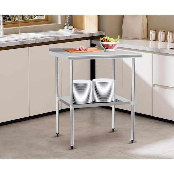 Tileon Stainless Steel Table, Metal Prep Table with Adjustable Undershelf for Commercial Kitchen and Garage & Outdoor in Silver