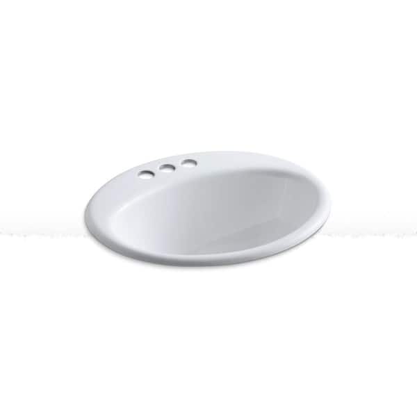 KOHLER Farmington 19 in. Oval Drop-In Cast Iron Bathroom Sink in White with Overflow Drain